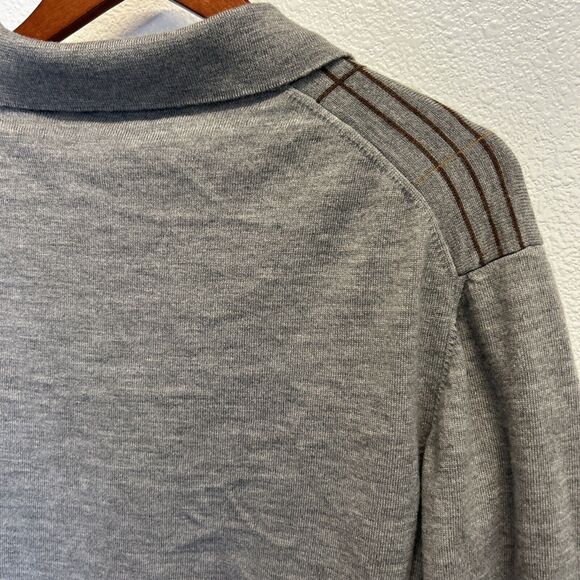 Mens Toscano Button Collar Polo Sweater Large Plaid Gray 100% Wool Made in Italy - Picture 9 of 14